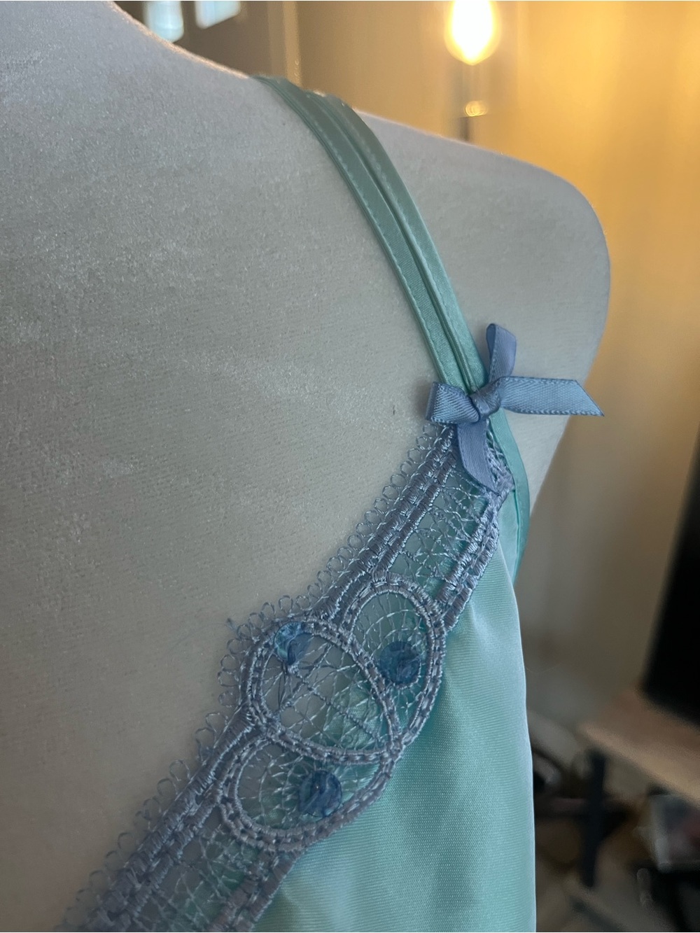 Silky Aqua Lace-Trim Chemise Nightdress - Picture 4 of 9